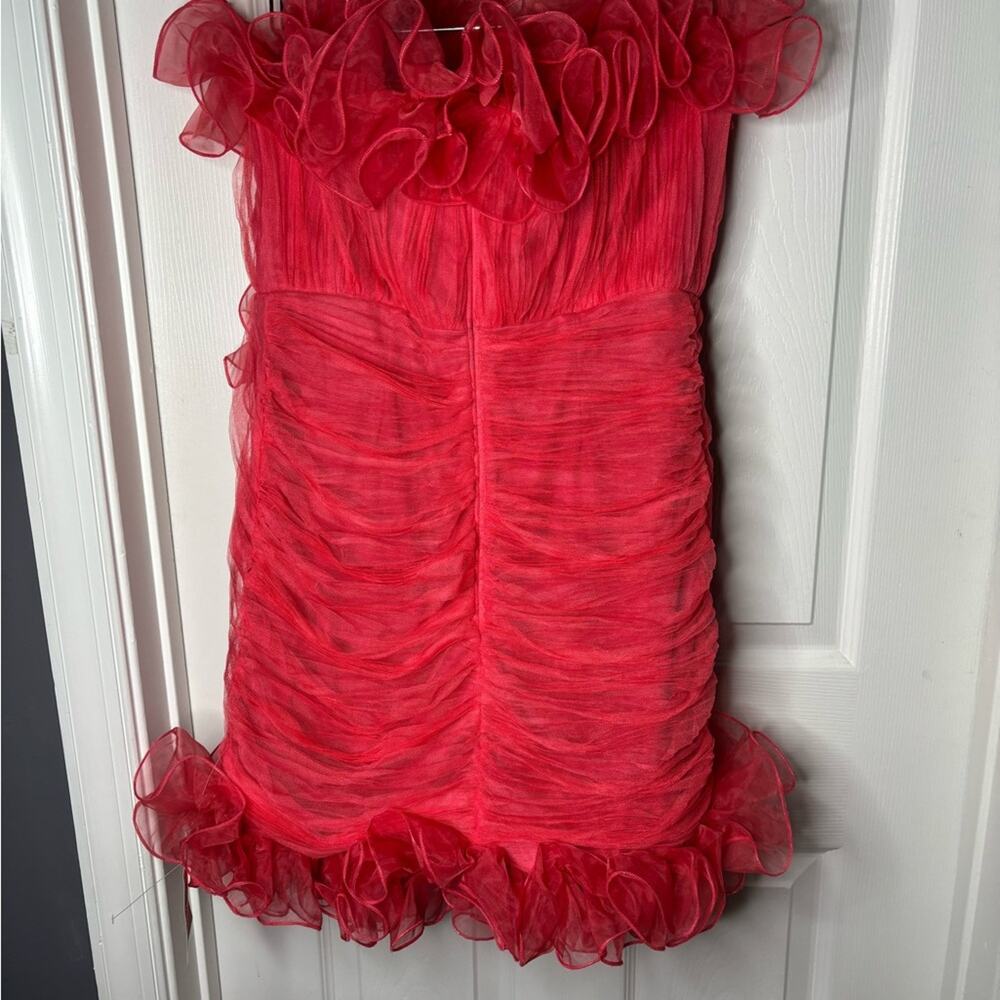 ASOS Pink Tulle Ruffle Strapless Mini Dress Zip Back Size 8 - Picture 5 of 7